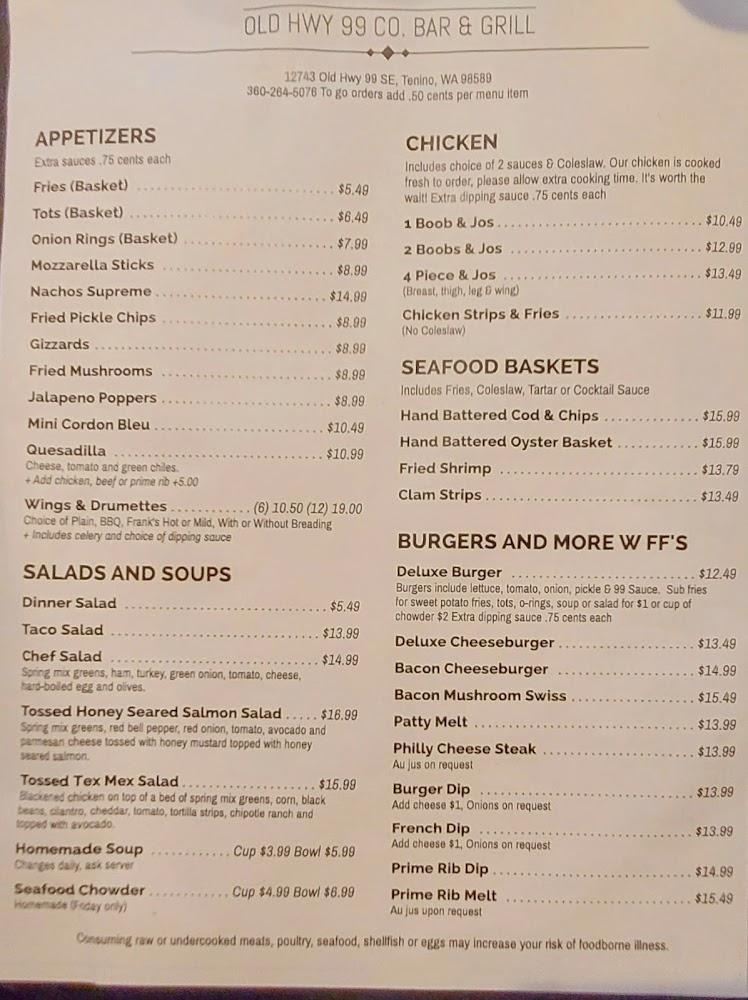 Old Hwy 99 Company Bar & Grill Menu image 1